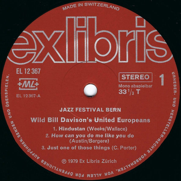 Wild Bill Davison's United Europeans : Internationales Jazz Festival Bern (LP)