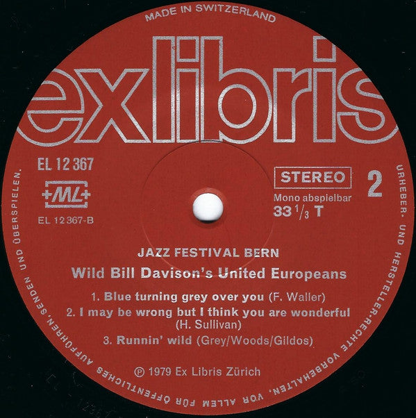 Wild Bill Davison's United Europeans : Internationales Jazz Festival Bern (LP)