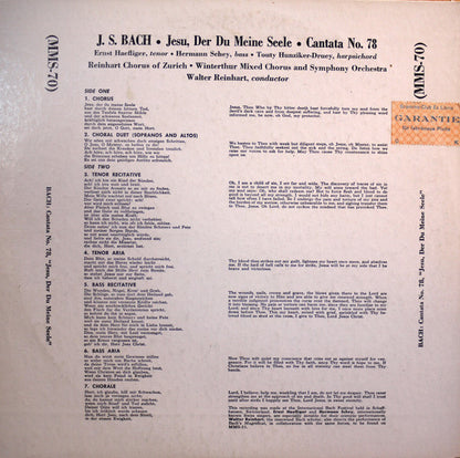 Johann Sebastian Bach - Reinhart Chorus Of Zurich, Winterthur Mixed Chorus & Winterthur Symphony Orchestra, Walter Reinhart : Cantata No. 78 "Jesu, Der Du Meine Seele" (10", Album, Club)