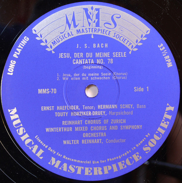 Johann Sebastian Bach - Reinhart Chorus Of Zurich, Winterthur Mixed Chorus & Winterthur Symphony Orchestra, Walter Reinhart : Cantata No. 78 "Jesu, Der Du Meine Seele" (10", Album, Club)