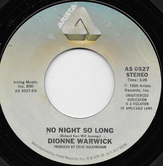 Dionne Warwick : No Night So Long / Reaching For The Sky (7", Styrene, Ter)