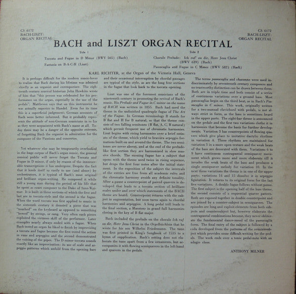 Johann Sebastian Bach, Franz Liszt, Karl Richter : Bach and Liszt Organ Recital (LP, Album)