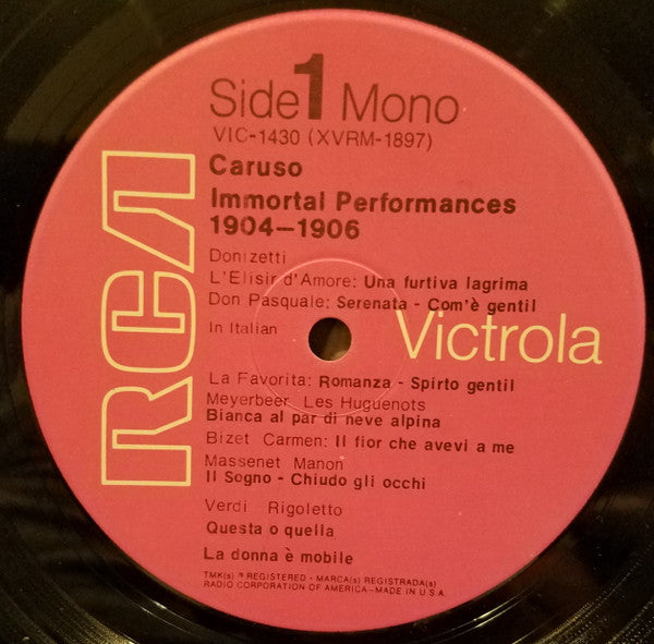 Enrico Caruso : Immortal Performances 1904-1906 (LP, Comp, Mono)