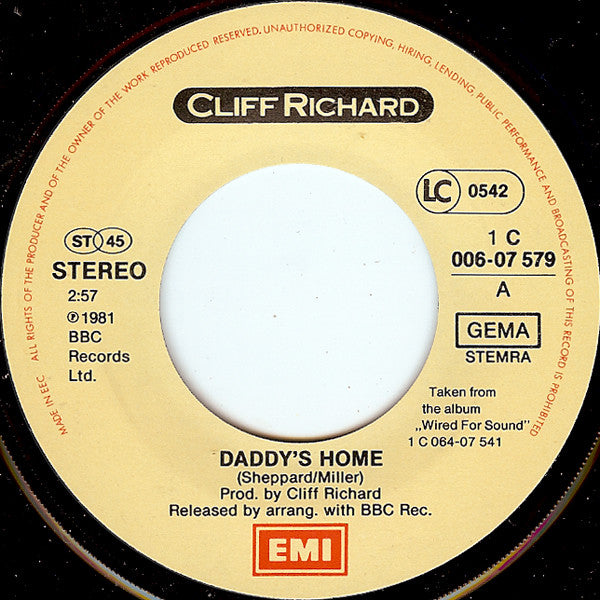 Cliff Richard : Daddy's Home (7", Single)