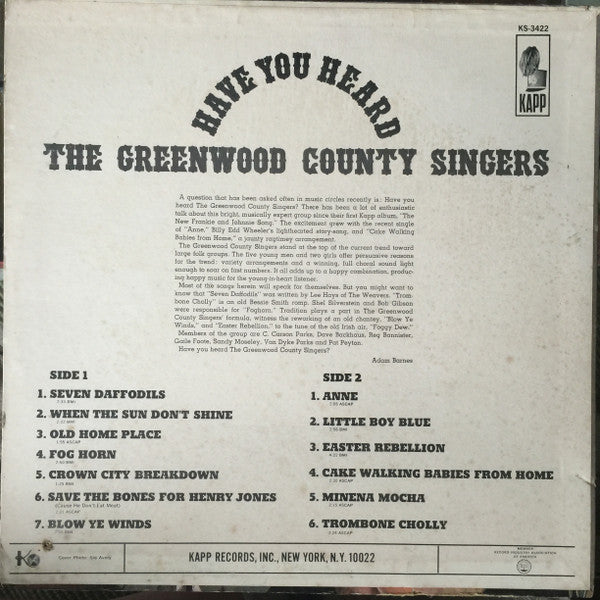 The Greenwood County Singers : Have You Heard the Greenwood County Singers  (LP)