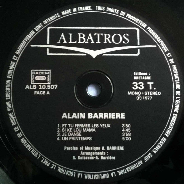 Alain Barrière : ..Et Tu Fermes Les Yeux (LP, Album, RE)