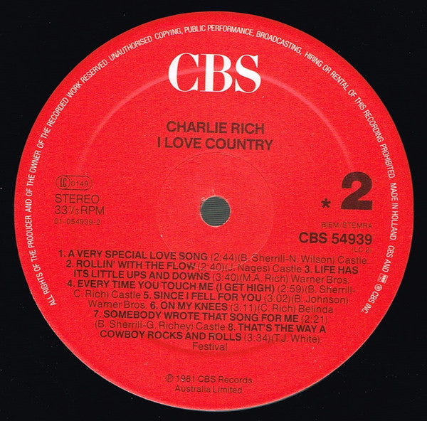 Charlie Rich : I ♥ Country (LP, Comp, RE)