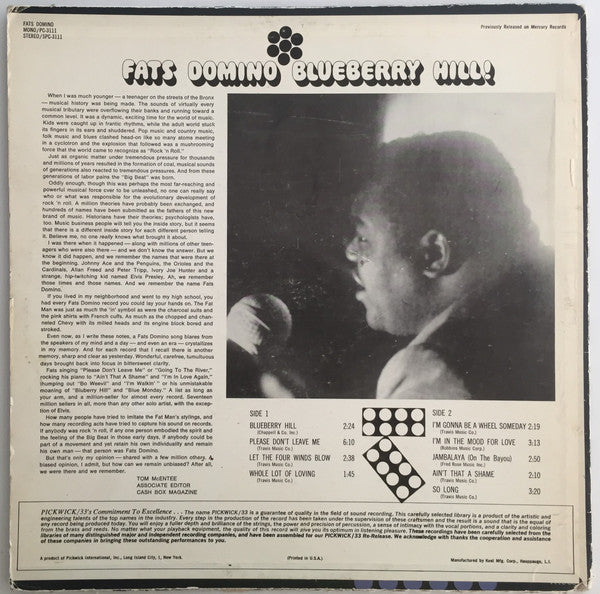 Fats Domino : Blueberry Hill! (LP, Album, RE)