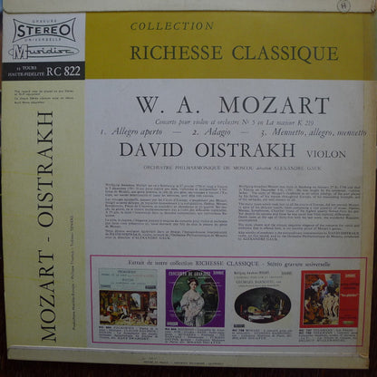 Wolfgang Amadeus Mozart, David Oistrach, Moscow Philharmonic Orchestra dirigé par Alexander Gauk : Concerto Pour Violon Et Orchestre N° 5 En La Majeur K 219 (LP, Album)