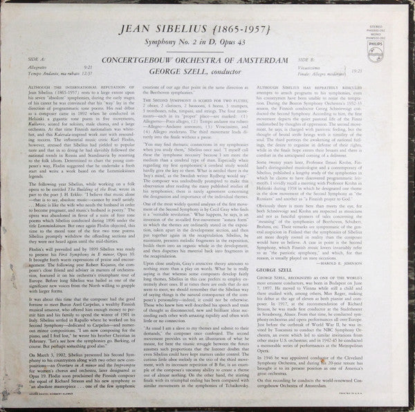 Jean Sibelius, George Szell, Concertgebouworkest : Symphony No. 2 In D Major, Opus 43 (LP, Album)