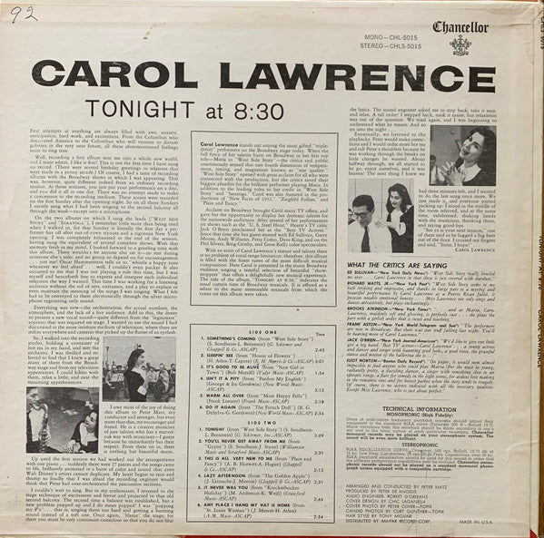 Carol Lawrence : Tonight at 8:30 (LP, Album)