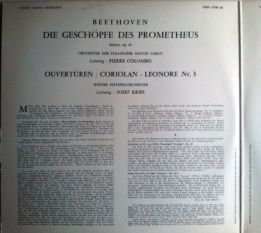 Ludwig van Beethoven, Orchestre National De L'Opéra De Monte-Carlo / Leitung: Pierre Colombo (2) : Die Geschöpfe Des Prometheus - Coriolan - Leonore N°3 (2xLP, Gat)