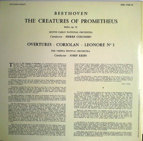 Ludwig van Beethoven, Orchestre National De L'Opéra De Monte-Carlo / Leitung: Pierre Colombo (2) : Die Geschöpfe Des Prometheus - Coriolan - Leonore N°3 (2xLP, Gat)