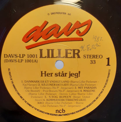 Bjarne "Liller" Pedersen : Her Står Jeg! (LP, Album)