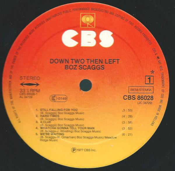 Boz Scaggs : Down Two Then Left (LP, Album)