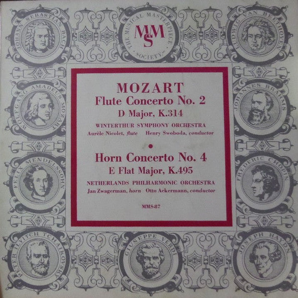 Wolfgang Amadeus Mozart / Aurèle Nicolet, Jan Zwagerman, Winterthur Symphony Orchestra, Nederlands Philharmonisch Orkest, Henry Swoboda, Otto Ackermann : Flute Concerto No.2/Horn Concerto No.4 (10")