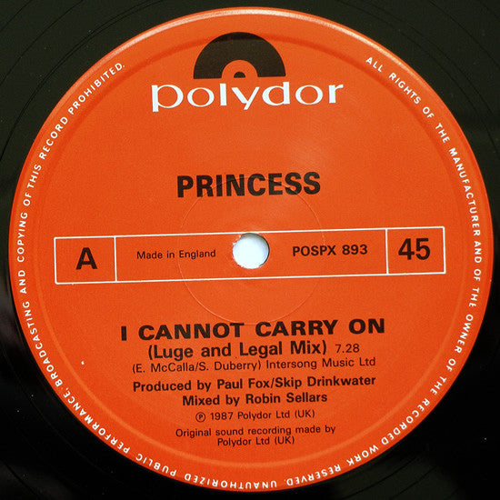 Princess : I Cannot Carry On (12")