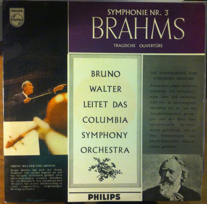 Johannes Brahms - Bruno Walter Leitet Das Columbia Symphony Orchestra : Symphonie Nr. 3; Tragische Ouvertüre (LP)