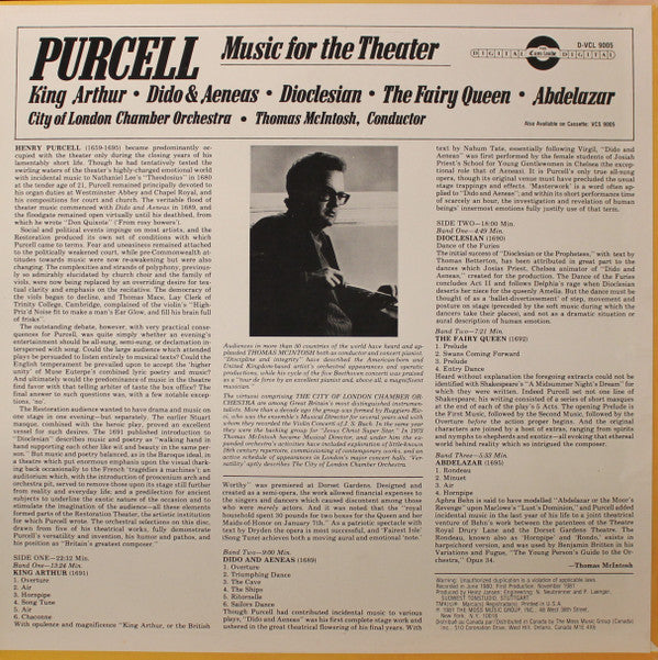 Henry Purcell, Thomas McIntosh, The London Chamber Orchestra : Music For The Theater (LP, Album)