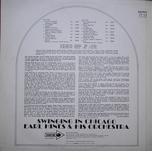 Earl Hines And His Orchestra : Swinging In Chicago (LP, Comp)