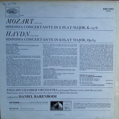 Wolfgang Amadeus Mozart, Joseph Haydn - Daniel Barenboim Conducting English Chamber Orchestra : Sinfonia Concertante In E Flat For Oboe, Clarinet, Horn, Bassoon & Orchestra, K.297b / Sinfonia Concertante In B Flat For Violin, Cello, Oboe, Bassoon & Orchestra, Op.84 (LP)