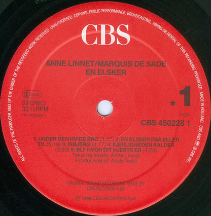 Anne Linnet, Marquis De Sade (7) : En Elsker (LP, Album)