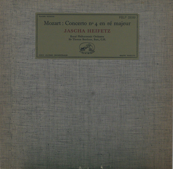 Jascha Heifetz, Sir Thomas Beecham, Wolfgang Amadeus Mozart : Concerto N. 4 En Ré Majeur (10", Album)