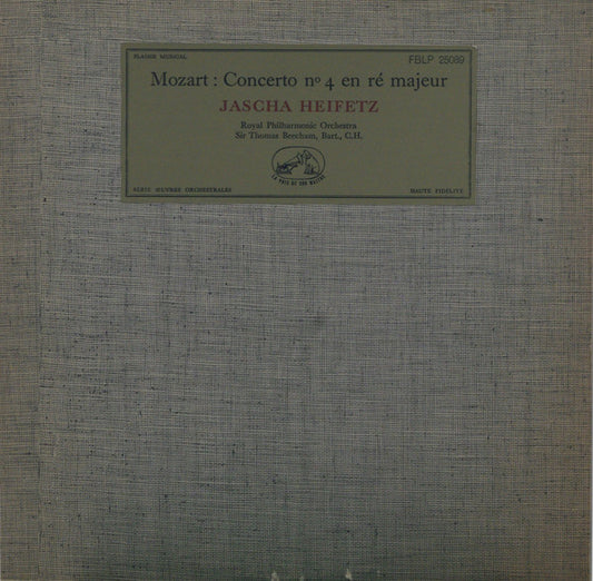 Jascha Heifetz, Sir Thomas Beecham, Wolfgang Amadeus Mozart : Concerto N. 4 En Ré Majeur (10", Album)