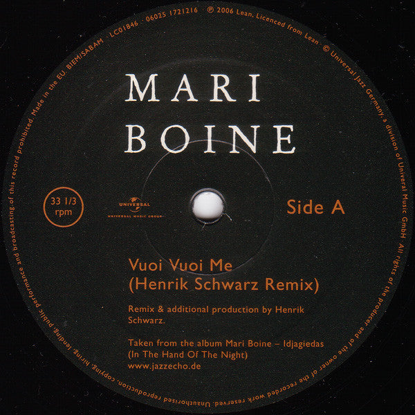 Mari Boine : Vuoi Vuoi Me (Henrik Schwarz Remix) / The Shadow (Kohib Remix) (12")