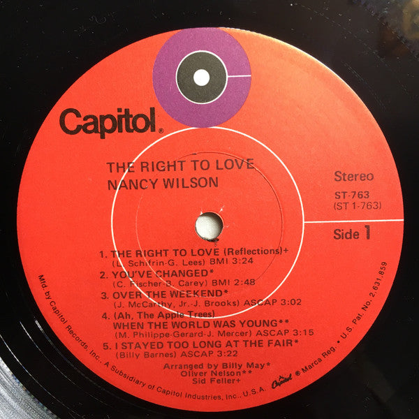 Nancy Wilson : The Right To Love (LP, Album, RE)