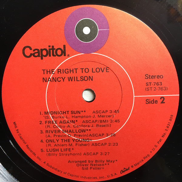 Nancy Wilson : The Right To Love (LP, Album, RE)