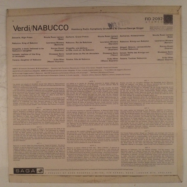 Giuseppe Verdi, Lawrence Winters : Nabucco (LP, Album)