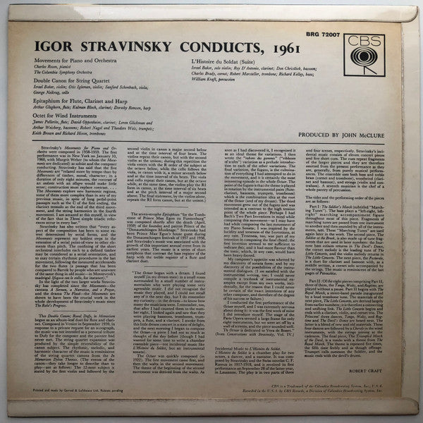 Igor Stravinsky : Igor Stravinsky Conducts, 1961 (LP, Album, Mono)