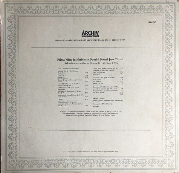 Chor Der Mönche Der Benediktiner-Erzabtei St. Martin, Beuron - Leitung: Pater Maurus Pfaff : Prima Missa In Nativitate Domini Nostri Jesu Christi = Erste Weihnachtsmesse = First Mass For Christmas Day = Première Messe De Noël (LP, RE, Gat)