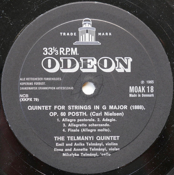 Carl Nielsen, Telmányi-Kvintetten, Jørgen Fischer Larsen : Kvintet For Strygere I G-dur (1888), Op. 60 Posth. / Præludium Og Tema Med Variationer For Violinsolo, Op. 48 / Preludio E Presto Per Violino Solo, Op. 52 (LP)