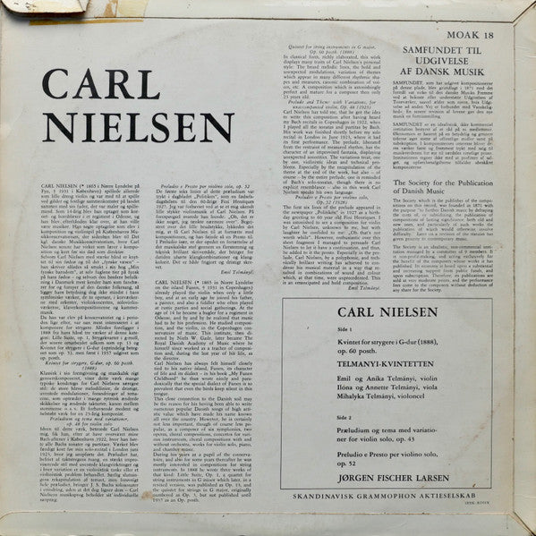 Carl Nielsen, Telmányi-Kvintetten, Jørgen Fischer Larsen : Kvintet For Strygere I G-dur (1888), Op. 60 Posth. / Præludium Og Tema Med Variationer For Violinsolo, Op. 48 / Preludio E Presto Per Violino Solo, Op. 52 (LP)