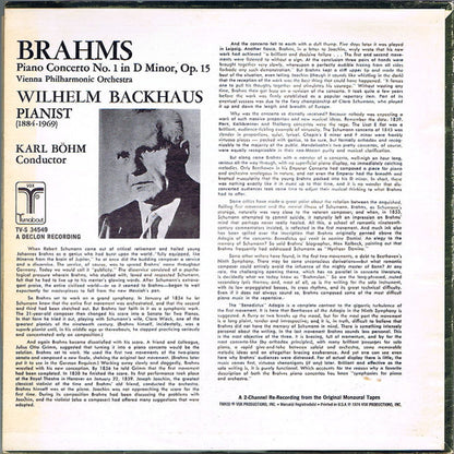 Johannes Brahms, Wilhelm Backhaus, Wiener Philharmoniker, Karl Böhm : Piano Concerto No.1 In D-Minor, Op. 15 (LP)