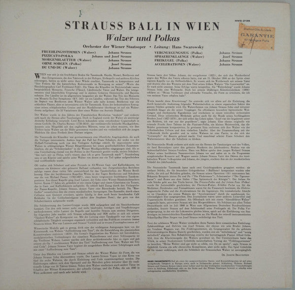 Orchester Der Wiener Staatsoper, Hans Swarowsky, Johann Strauss Jr., Josef Strauß : Strauss-Ball In Wien: Walzer Und Polkas (LP)