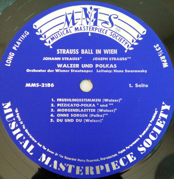 Orchester Der Wiener Staatsoper, Hans Swarowsky, Johann Strauss Jr., Josef Strauß : Strauss-Ball In Wien: Walzer Und Polkas (LP)