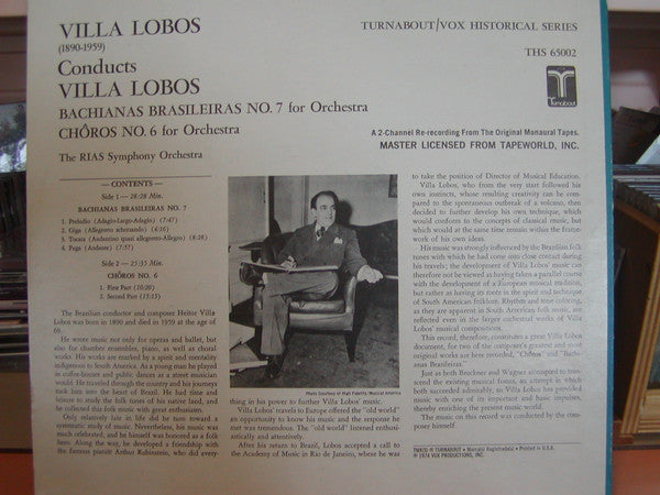 Heitor Villa-Lobos, RIAS Symphonie-Orchester Berlin : Conducts his Bachianas Brasileiras No.7 and Choros No. 6 for Orchestra (LP, Album)