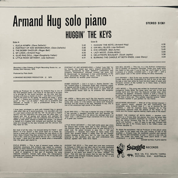 Armand Hug : Huggin' The Keys (LP, Album)