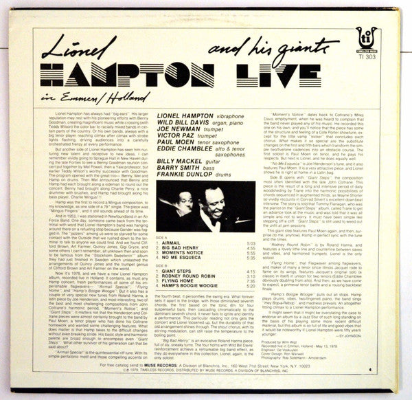 Lionel Hampton : Lionel Hampton And His Giants Live In Emmen/Holland (LP, Promo, Alb)