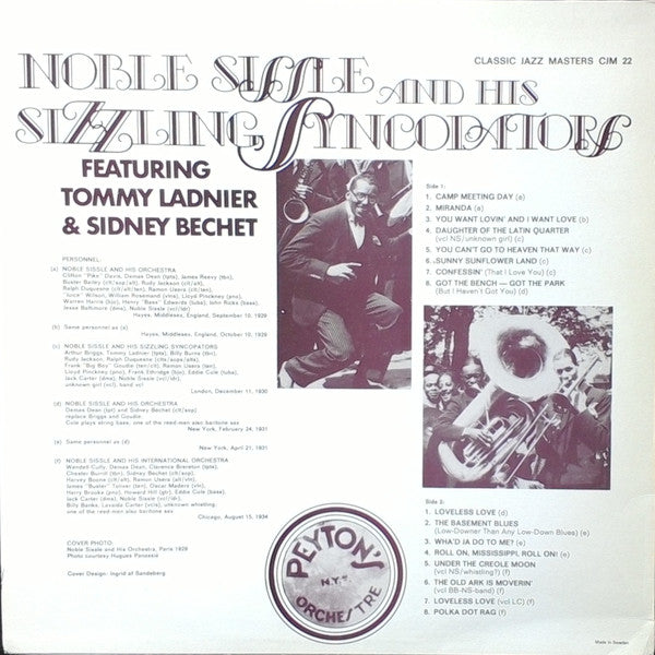 Noble Sissle : Noble Sissle And His Sizzling Syncopators (LP, Comp)