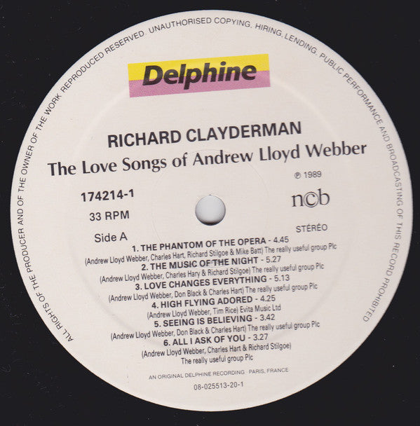 Richard Clayderman : The Love Songs Of Andrew Lloyd Webber (LP, Album)