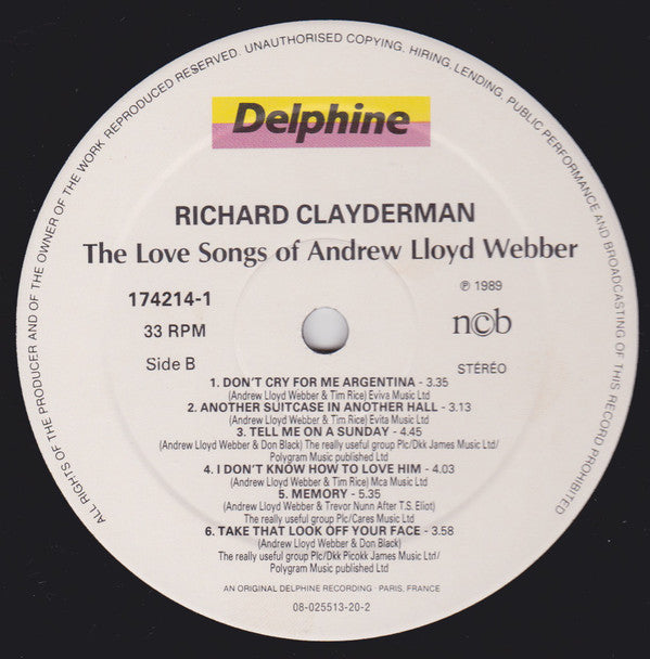 Richard Clayderman : The Love Songs Of Andrew Lloyd Webber (LP, Album)