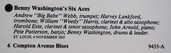 Charles Creath's Jazz-O-Maniacs, Fate Marable's Society Syncopators, Benny Washington's Six Aces, St. Louis Levee Band : Jazz from St.Louis 1924-1926 (LP, Comp, Mono)