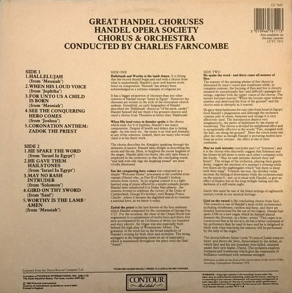 Chorus Of The "Händel Society", London And Orchestra Of The "Händel Society", London Conducted By Charles Farncombe : Great Handel Choruses (LP, Album, RE)