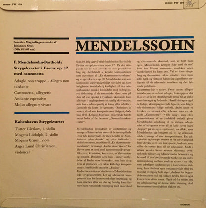 Felix Mendelssohn-Bartholdy, Københavns Strygekvartet : Strygekvartet I Es-dur Op. 12 Med Canzonetta (10", Mono)