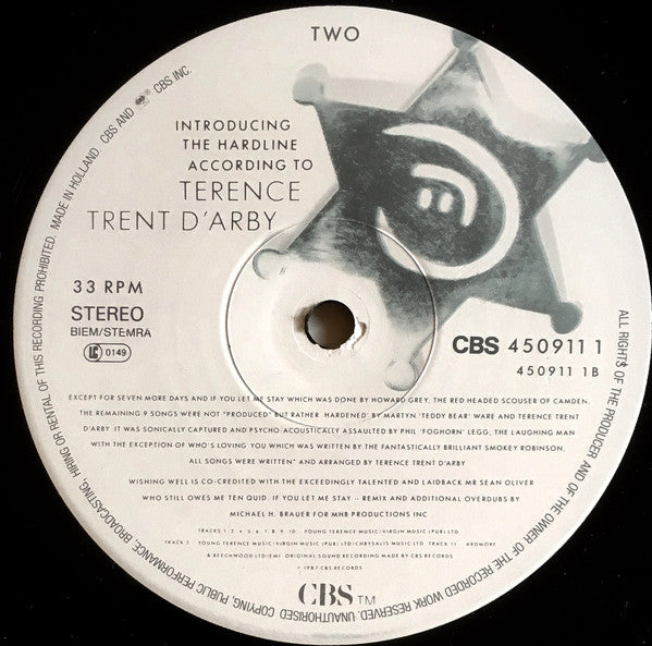 Terence Trent D'Arby : Introducing The Hardline According To Terence Trent D'Arby (LP, Album)