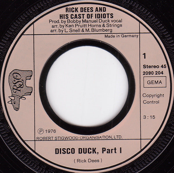 Rick Dees & His Cast Of Idiots : Disco Duck Part 1+2 (7", Single)